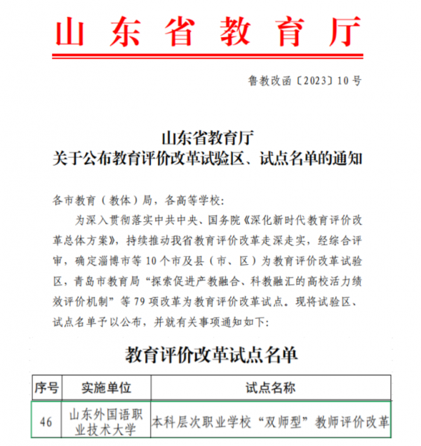 我校入選山東省教育評價改革試點